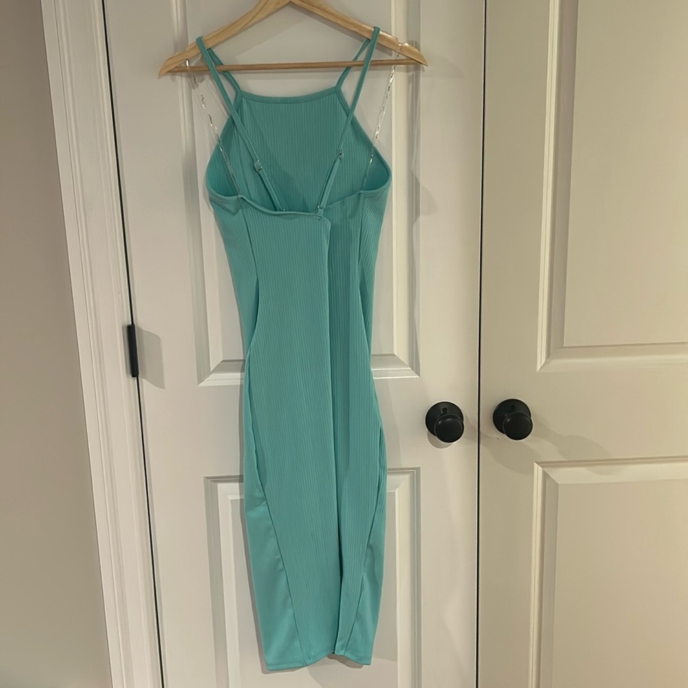 Teal Ribbed Halter Bodycon Dress - Picture 2 of 4